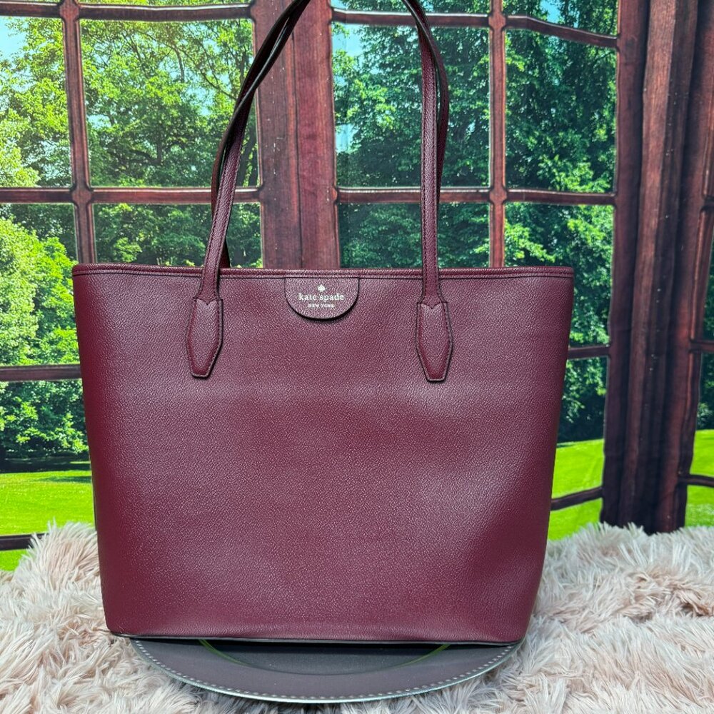 EUC Kate Spade Lori Large Textured Tote- Blackberry w/ COA